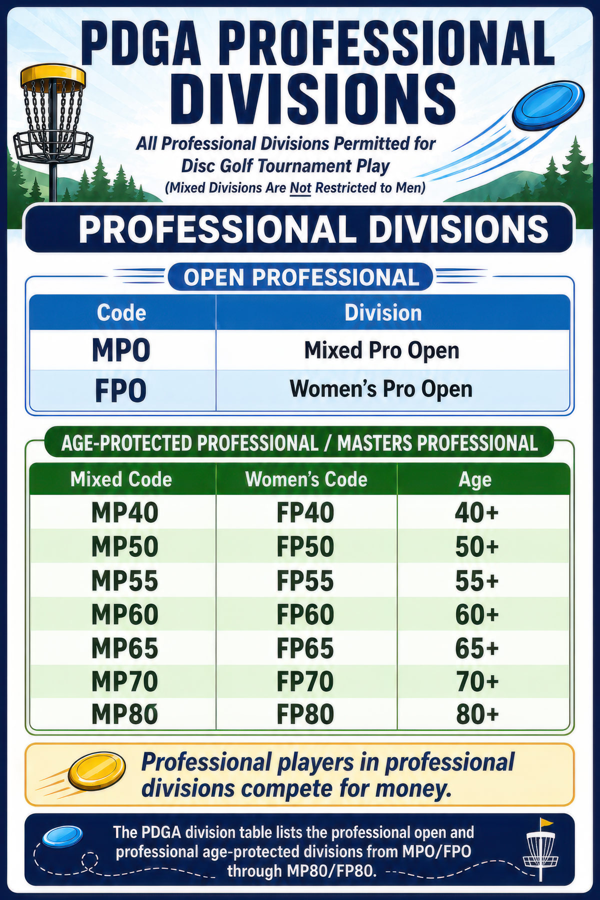 Divisions - Professional disc golf illustration