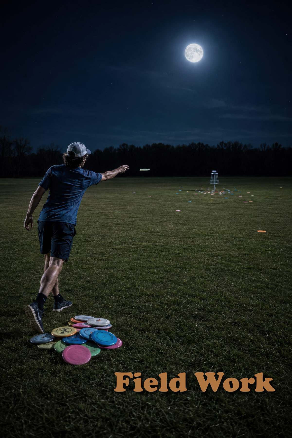 Field work disc golf basket area illustration