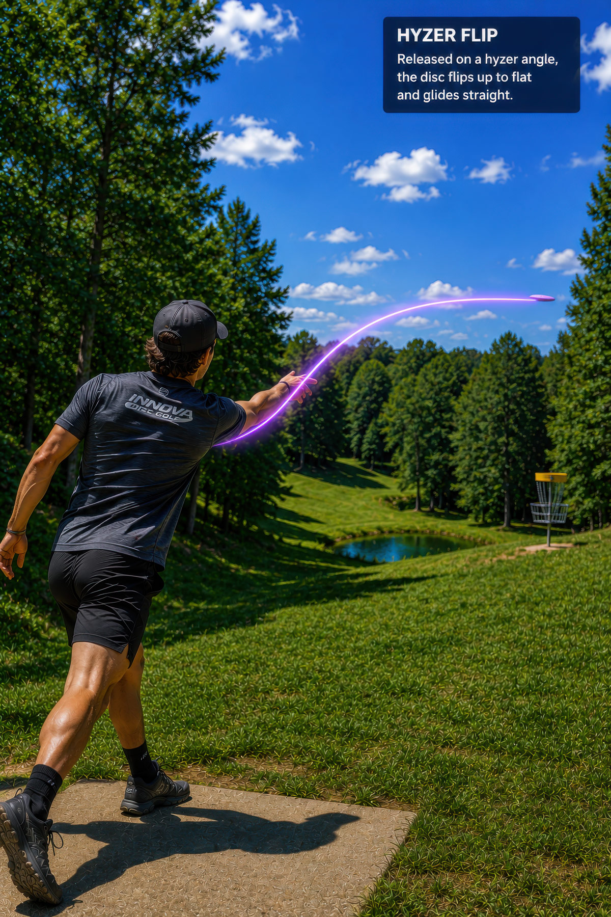Hyzer flip disc golf shot illustration