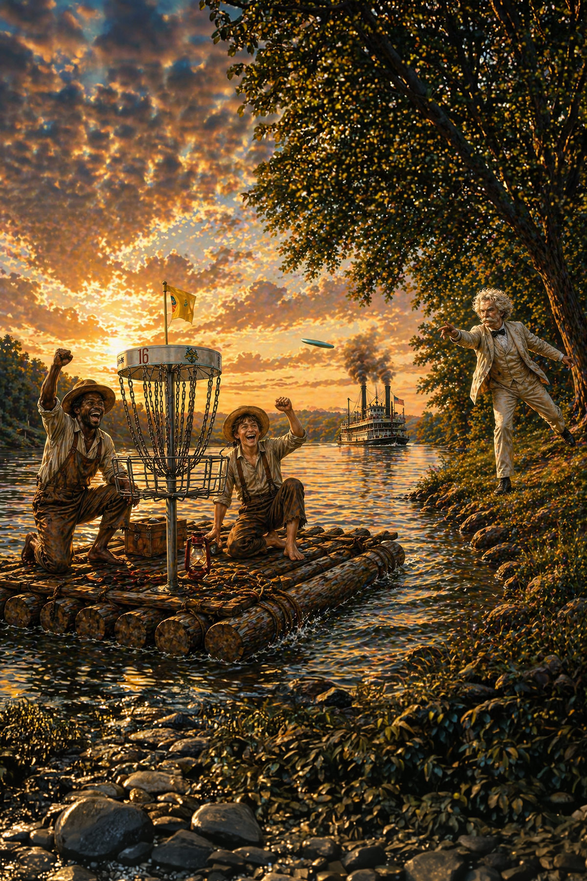 Island green disc golf basket area illustration