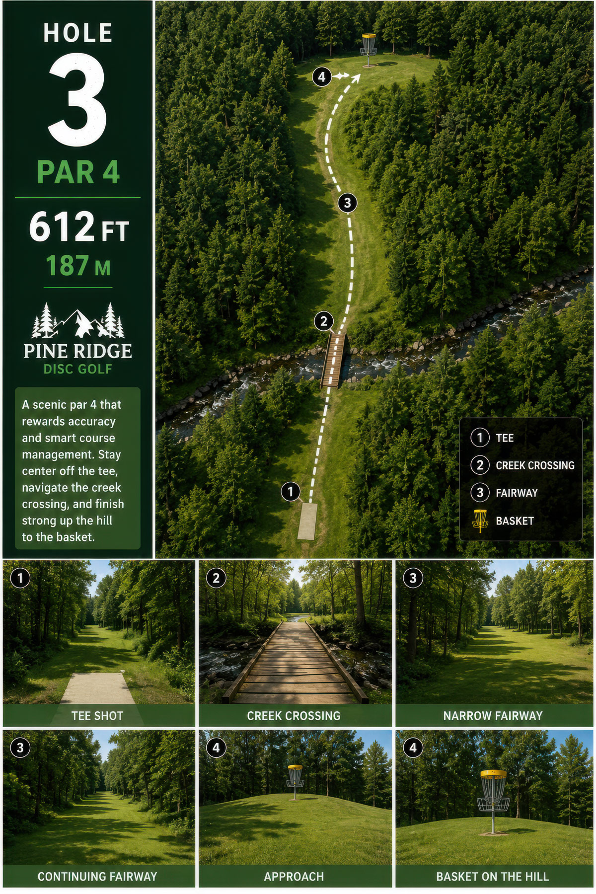 Par 4 disc golf hole strategy illustration