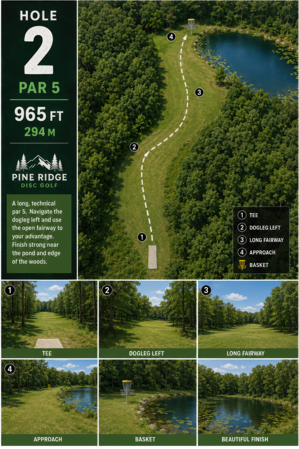Par 5 disc golf hole strategy illustration
