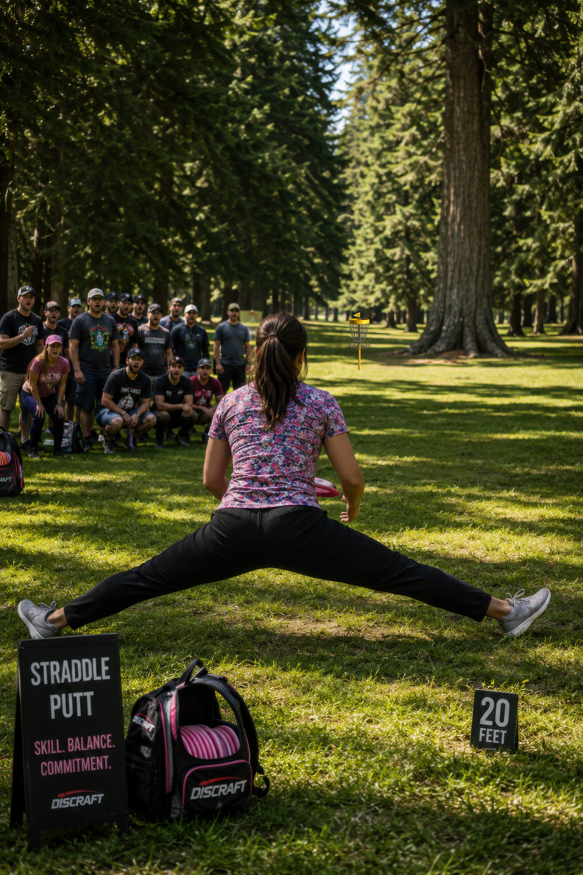 Straddle putt disc golf putting stance illustration